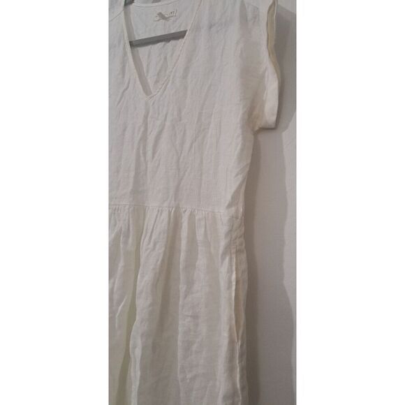 Lou & Grey Womens Small LAGENLOOK Beachy Midi Dress Ivory 100% Linen Pockets - Picture 4 of 9
